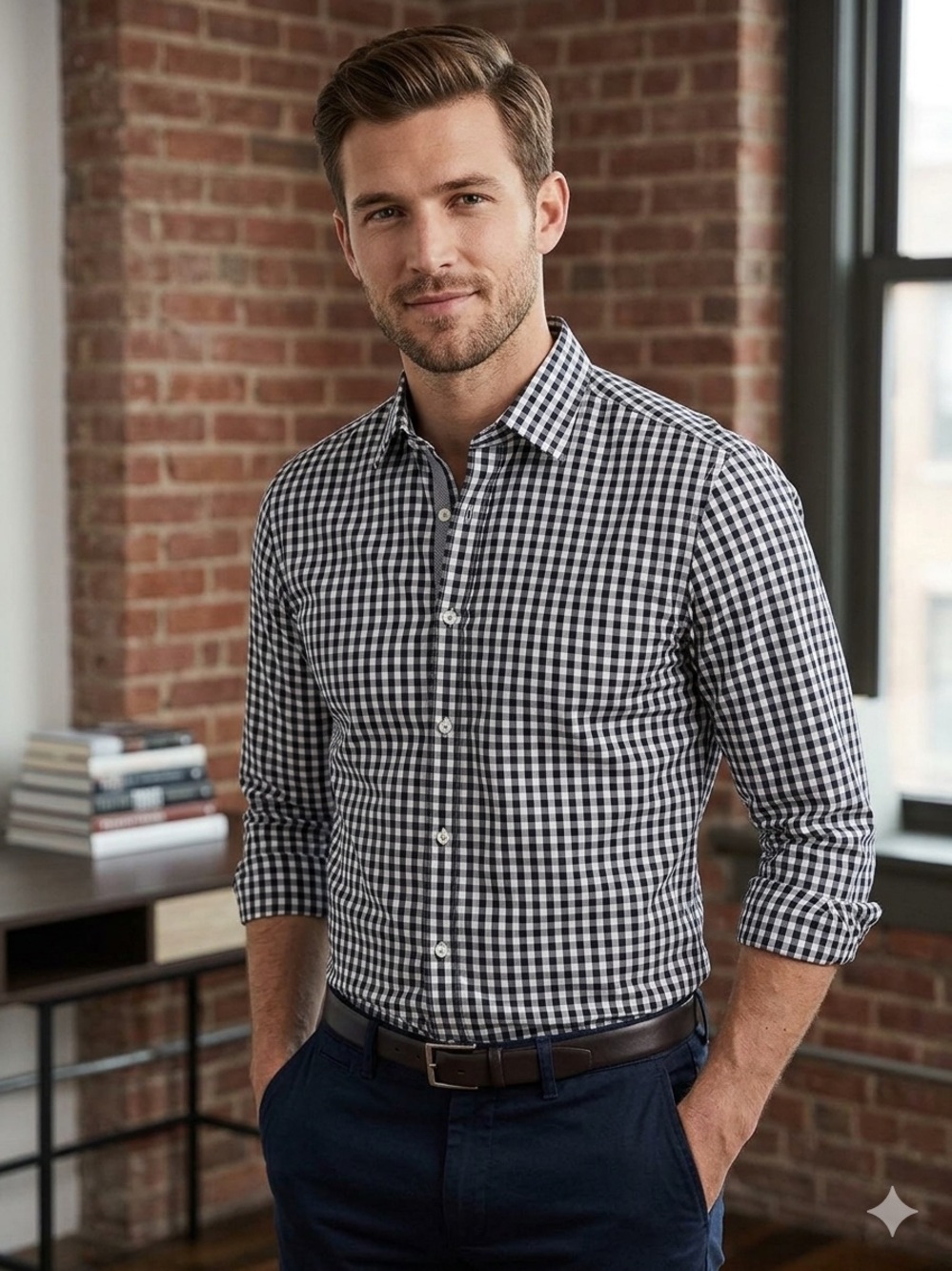 Banana Republic Men's Non-Iron Tailored Slim Fit Gingham Dress Shirt - Size M
